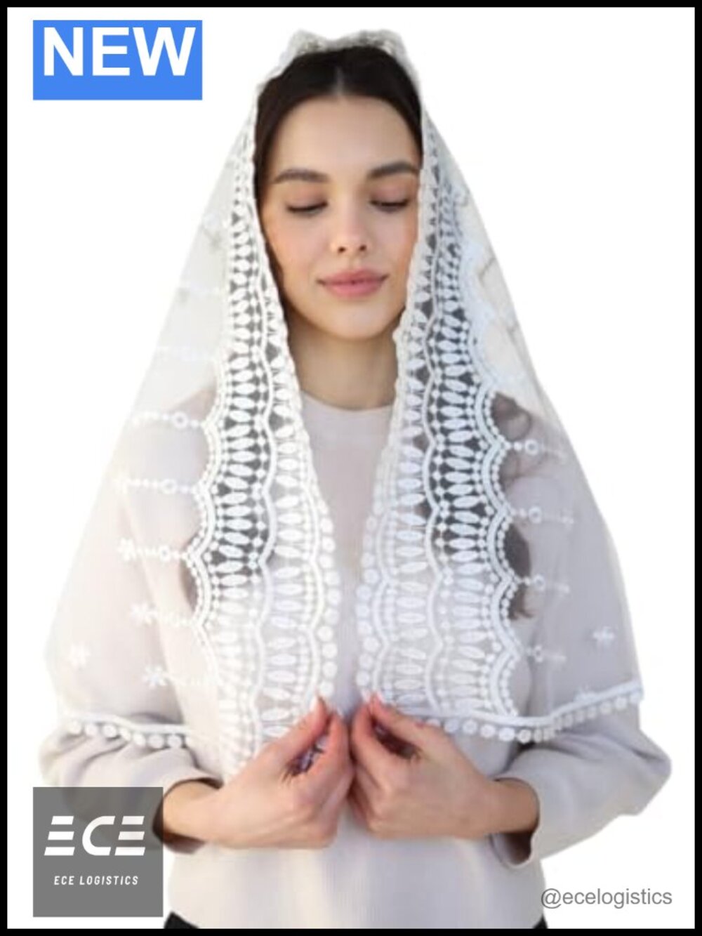Catholic Mantilla Mass Veil Triangle Cross Embroidery Church Lace Veil